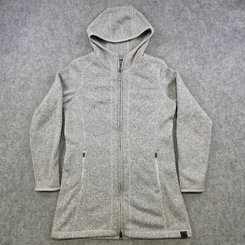 LL Bean Sweater Fleece Coat Womens Small Petite Gray Hooded Full Zip Jacket - Picture 2 of 15